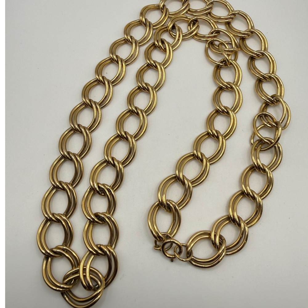 Vintage Gold Tone Chunky Double Link Chain Necklace Statement 34"